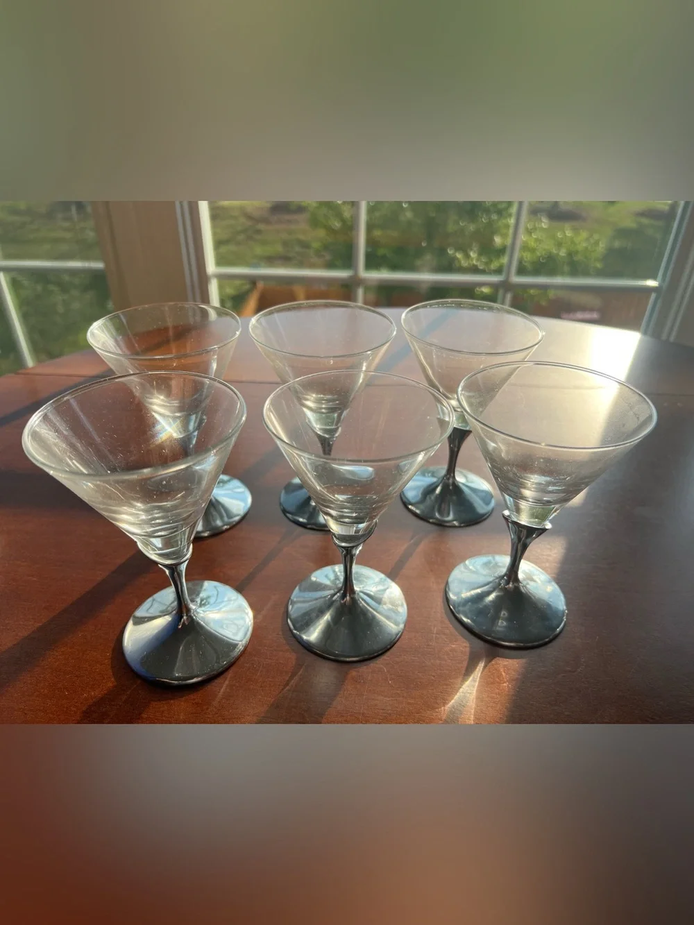 Mikasa Glass Martini Coupes w/ Silver-Tone Stems Set of 6 Axis by David Rockwell